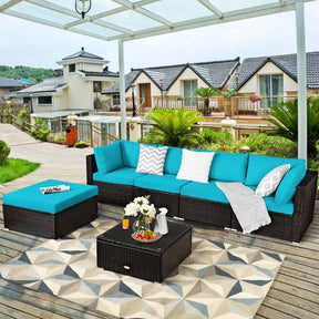 6 Pcs Outdoor Rattan Sectional Sofa Set with Coffee Table & Removable Seat & Back Cushions