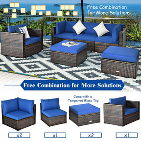 6 Pcs Patio Rattan Sectional Furniture Set Outdoor Conversation Sofa Set with Cushions