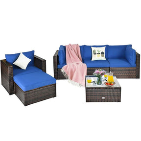 6 Pcs Patio Rattan Sectional Furniture Set Outdoor Conversation Sofa Set with Cushions