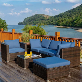 6 Pcs Patio Rattan Sectional Furniture Set Outdoor Conversation Sofa Set with Cushions