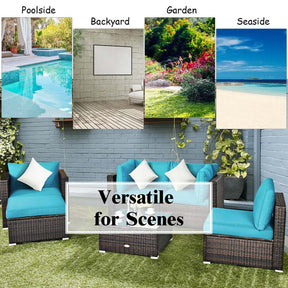 6 Pcs Patio Rattan Sectional Furniture Set Outdoor Conversation Sofa Set with Cushions