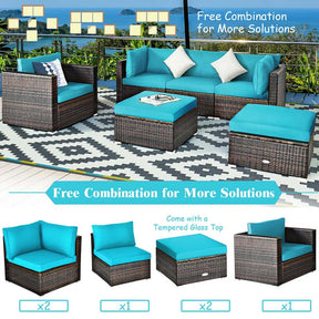 6 Pcs Patio Rattan Sectional Furniture Set Outdoor Conversation Sofa Set with Cushions