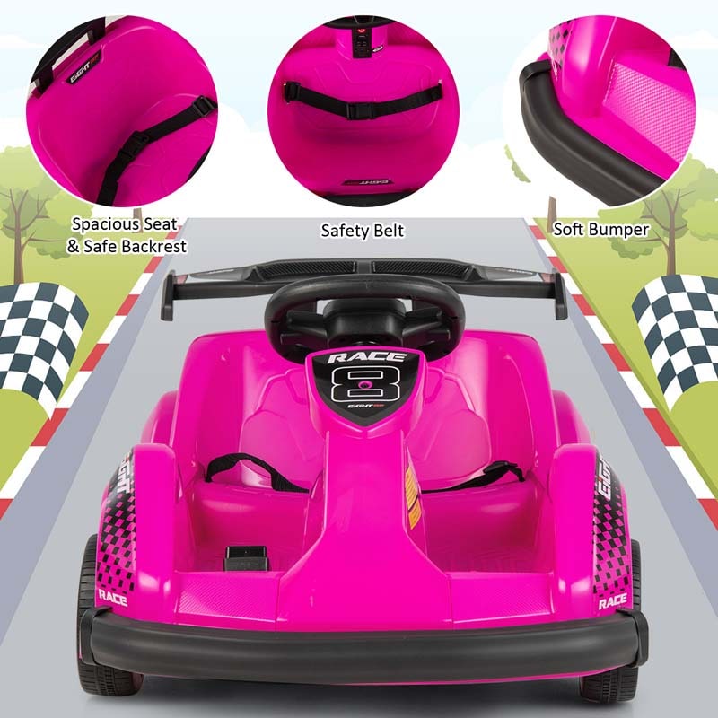 Kids Ride On Go Kart 6V Battery Powered 4 Wheel Racer RC Toy Car with Bumper & Music