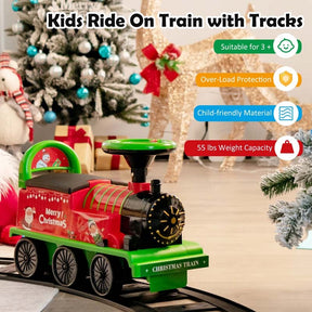 6V Kids Ride on Train with Tracks & 6 Wheels, Battery Powered Electric Ride On Toy with Lights & Music
