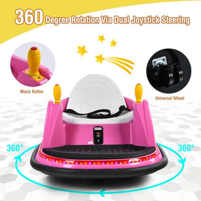 6V Kids Ride On Bumper Car 360-Degree Spin Race Toy with Dual Joysticks, Flashing LED Light, Remote Control