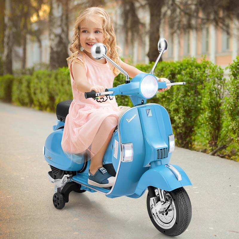 6V Kids Ride on Vespa Scooter Battery Powered Electric Riding Toy Motorcycle with Training Wheels