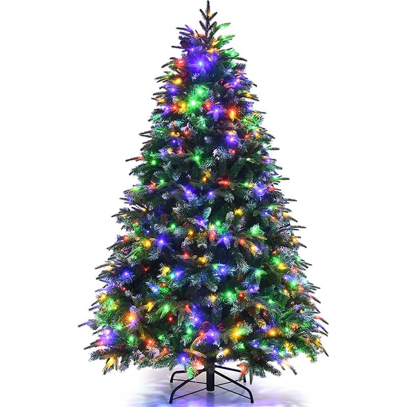 5/6/7/9FT Snowy Leaves Pre-Lit Hinged Artificial Christmas Tree with 11 Flash Modes & Multi-Color Lights