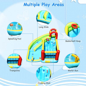6-in-1 Kids Inflatable Bounce House Water Park with Trampoline, Splash Pool, Climbing Wall, Water Slide & Gun, Basketball Rim