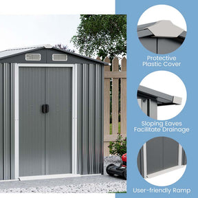 6 x 4 FT Outdoor Metal Storage Shed with Lockable Sliding Doors & 4 Air Vents, Waterproof Garden Tool Storage Room