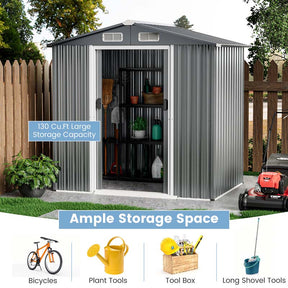 6 x 4 FT Outdoor Metal Storage Shed with Lockable Sliding Doors & 4 Air Vents, Waterproof Garden Tool Storage Room