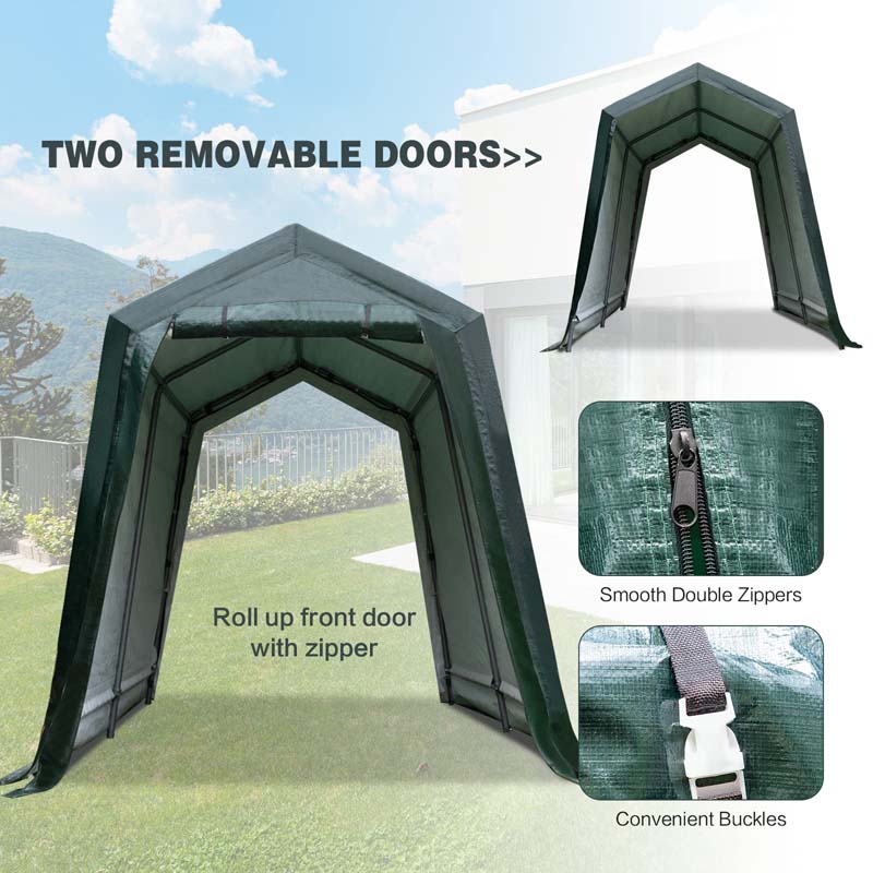 6 x 8 FT Heavy Duty Steel Enclosed Carport Car Tent Canopy Outdoor Garage Storage Shelter Shed with Waterproof Ripstop Cover