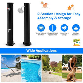 7.2 FT 10 Gallon Solar-Heated Outdoor Shower, 360° Swivel Shower Head Freestanding Shower for Poolside Beach