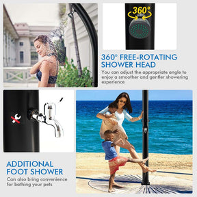 7.2 FT 5.3 Gallon Outdoor Solar-Heated Shower with 360° Rotating Shower Head & Foot Shower for Poolside Beach