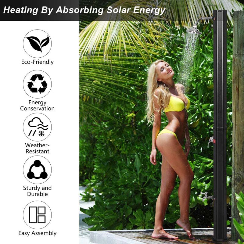 7.2 FT 9.3 Gallon Solar Heated Shower for Poolside Beach Spa, 2-Section Outdoor Shower with Foot Shower Tap