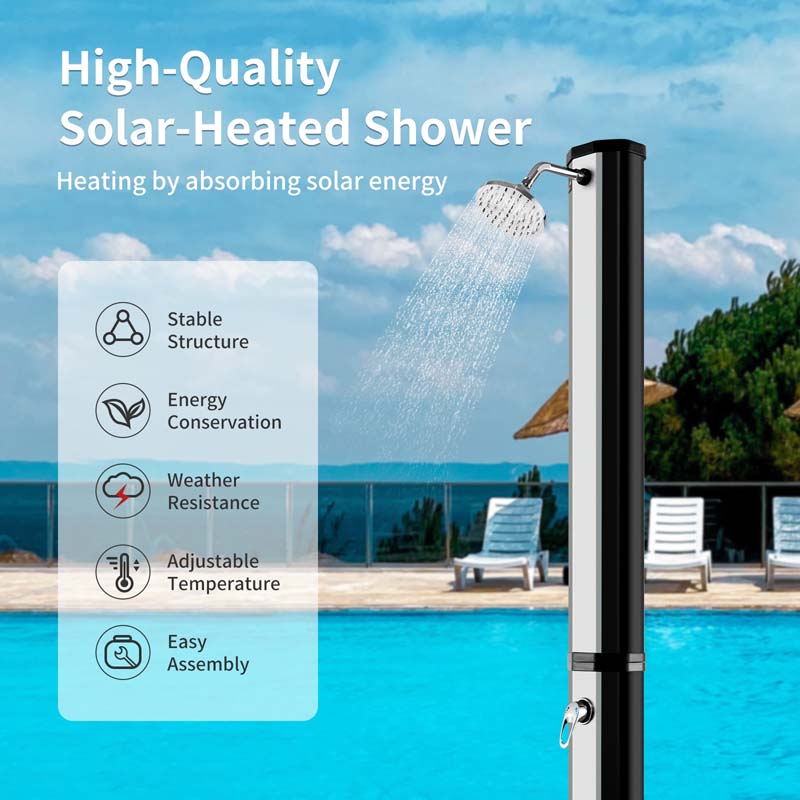 7.2 FT 9.3 Gallon Solar-Heated Outdoor Shower, 2-Section Freestanding Shower for Poolside Garden Yard Beach