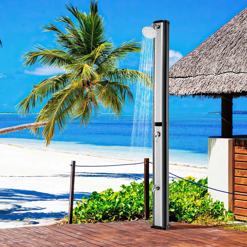 7.2 FT 9.3 Gallon Solar-Heated Outdoor Shower, 2-Section Freestanding Shower for Poolside Garden Yard Beach