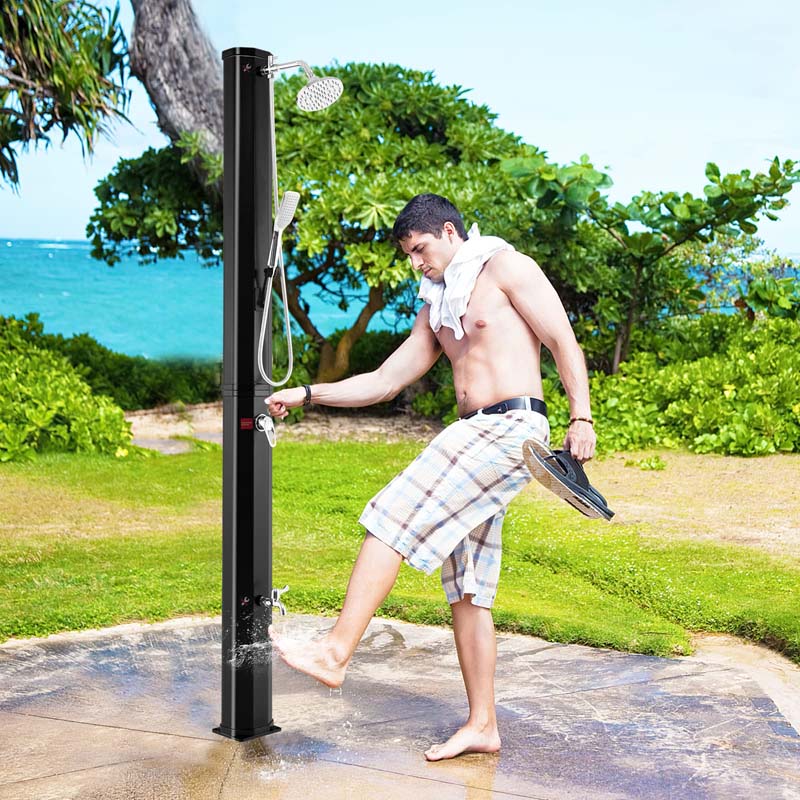 7.2 FT 9.3 Gal Solar Heated Shower with Handheld Shower Head, 2-Section Outdoor Shower for Poolside Beach Spa
