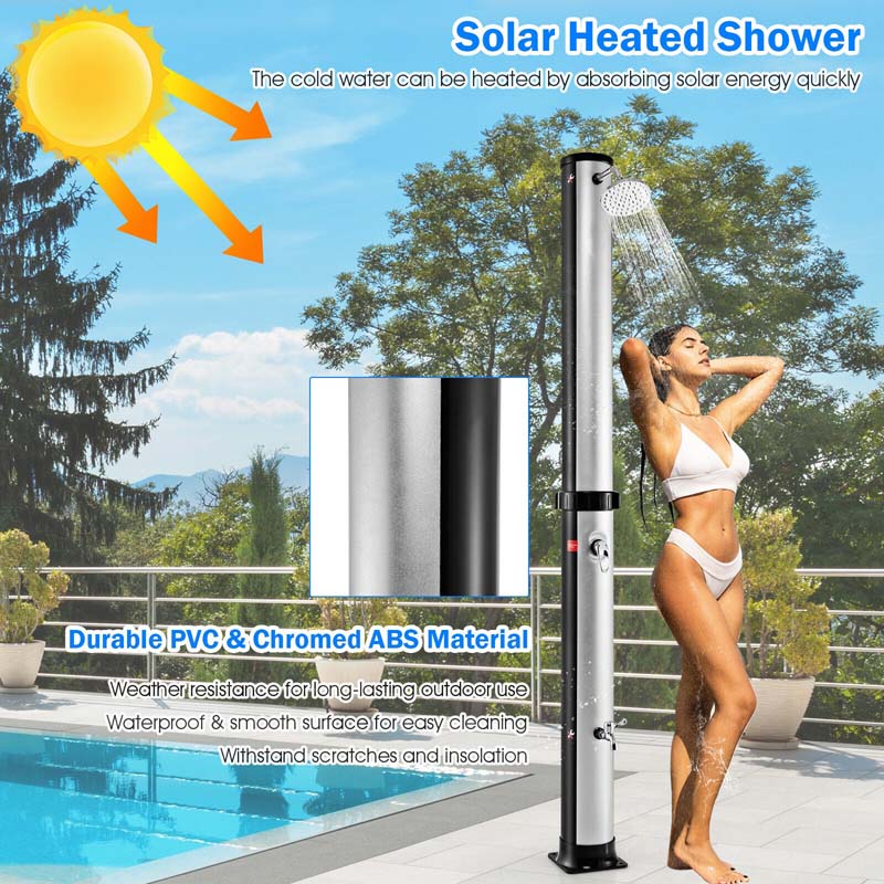7.2 FT 10 Gallon Solar-Heated Outdoor Shower, 360° Swivel Shower Head Freestanding Shower for Poolside Beach
