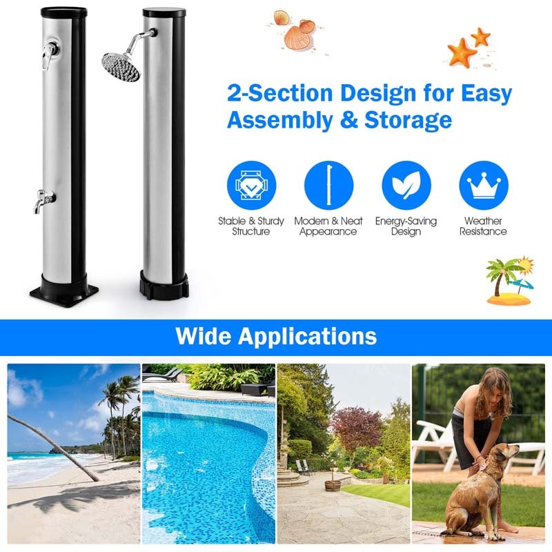 16 Gallon Outdoor Solar Shower - Solar Heated Garden Pool Shower With Rain Head