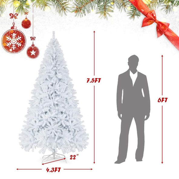 6/7.5/9FT White Hinged Artificial Christmas Tree, Premium Unlit Spruce Full Tree with Metal Stand