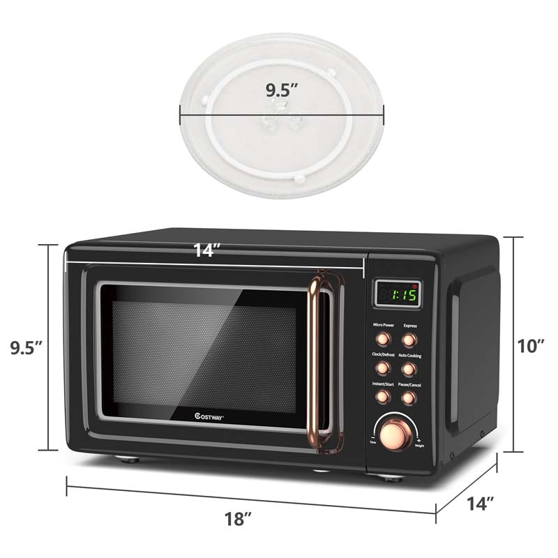 700W Glass Turntable Retro Countertop Microwave Oven-White