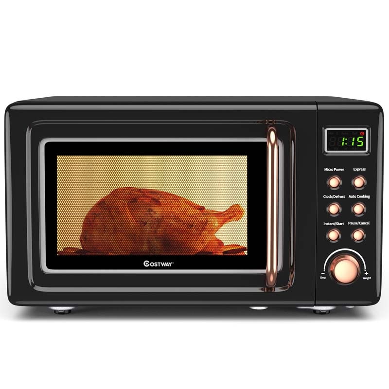 0.7Cu.ft Retro Countertop Microwave Oven, 700W with 5 Microwave Power, Glass Turntable & Viewing Window