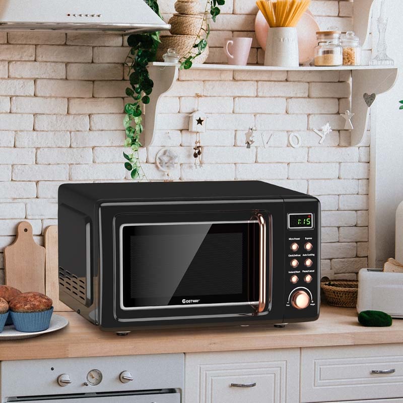 0.7Cu.ft Retro Countertop Microwave Oven, 700W with 5 Microwave Power, Glass Turntable & Viewing Window
