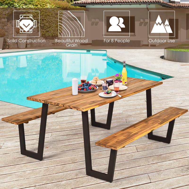 Canada Only - 70" Dining Table Bench Set with Umbrella Hole & Wooden Metal Frame