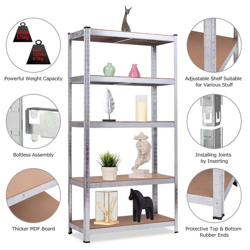 72" x 16" x 36" 5-Tier Storage Shelves Garage Shelving Units Adjustable Tool Utility Shelves Metal Storage Racks