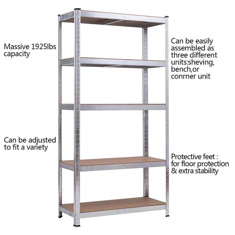 72" x 16" x 36" 5-Tier Storage Shelves Garage Shelving Units Adjustable Tool Utility Shelves Metal Storage Racks