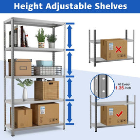 74" x 16" x 39" 5-Tier All Metal Storage Shelves Garage Shelving Units Tool Utility Shelves Adjustable Storage Racks