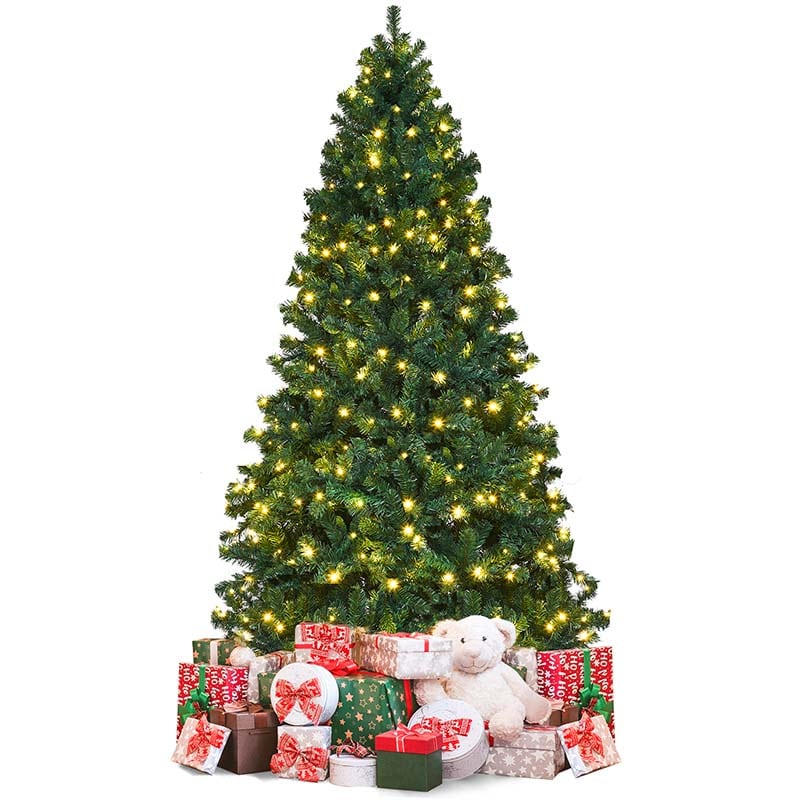 7 FT Green Pre-Lit Artificial Christmas Tree with 300 Warm White LED Lights & 1096 Hinged Branch Tips