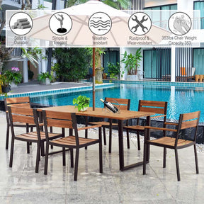 Canada Only - 7 Pcs Patented Patio Dining Table Set with Umbrella Hole & Acacia Wood Top