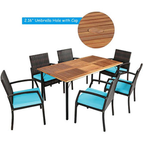 Canada Only - 7 Pcs Cushioned Rattan Patio Dining Set with Umbrella Hole