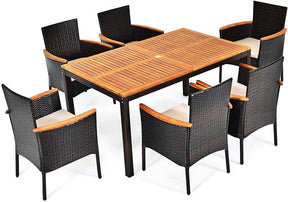 Canada Only - 7 Pcs Rattan Patio Dining Set with Cushioned Stackable Armchairs