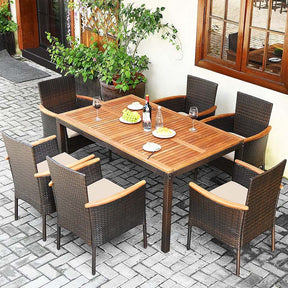 Canada Only - 7 Pcs Rattan Patio Dining Set with Cushioned Stackable Armchairs
