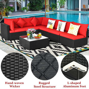 Canada Only - 7 Pcs Wicker Patio Sectional Sofa Set with Tempered Glass Top