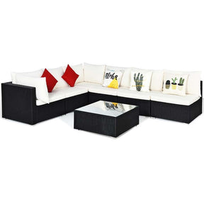 Canada Only - 7 Pcs Wicker Patio Sectional Sofa Set with Tempered Glass Top
