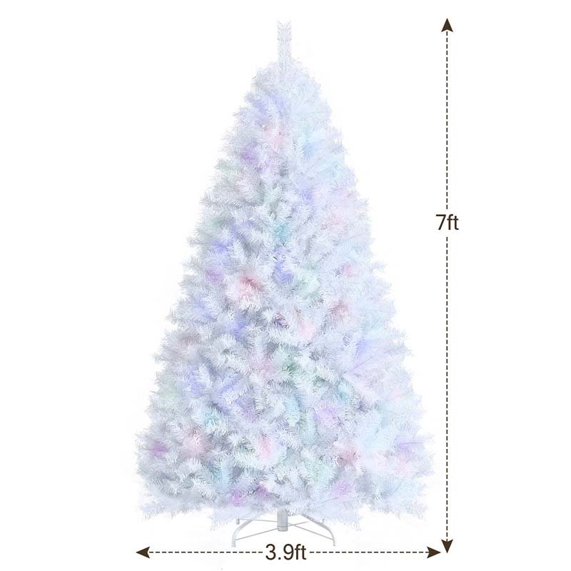6/7/8FT White Iridescent Hinged Artificial Christmas Tree with 792/1156/1636 Branch Tips & Metal Stand