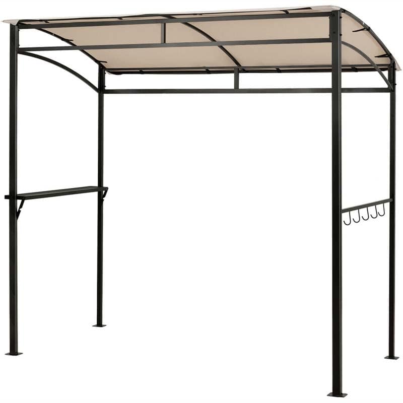 7 x 4.5 FT Outdoor Patio Grill Gazebo, Curved Grill Shelter BBQ Canopy with Serving Shelf & Storage Hooks