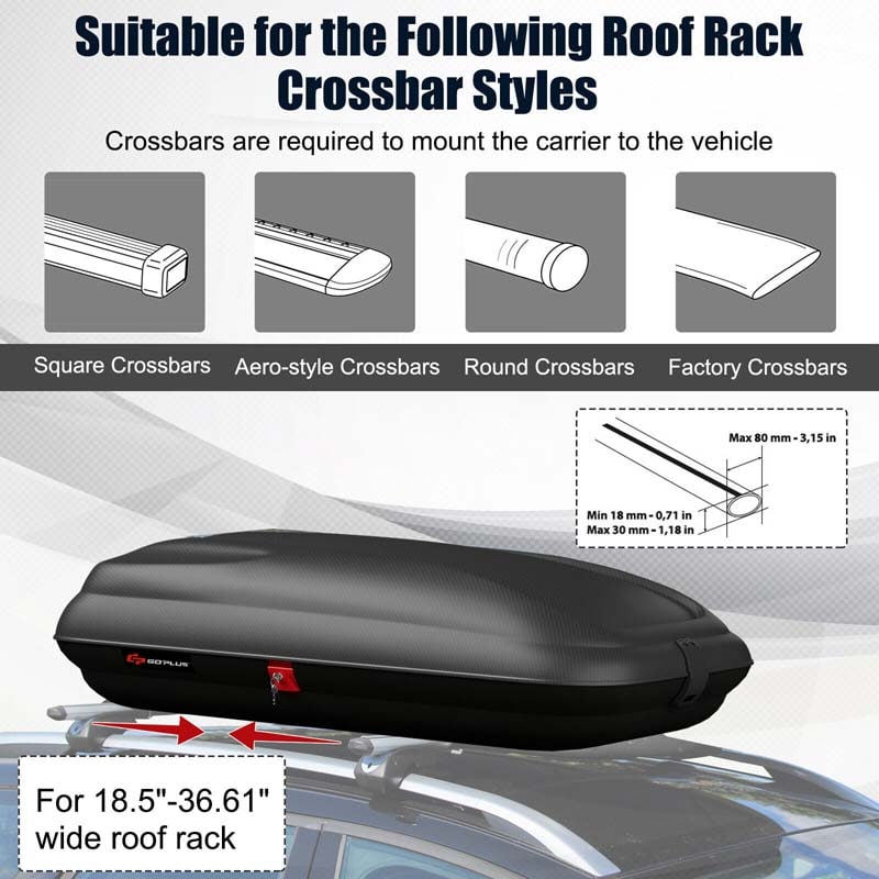 8.83 Cubic Feet Heavy Duty Hard Shell Rooftop Cargo Carrier Car Roof Rack Storage Box for Vans SUVs