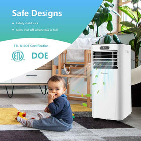 8000 BTU 3-in-1 Portable Air Conditioner Air Cooler Fan Dehumidifier with Remote, 24H Timer, Child Lock