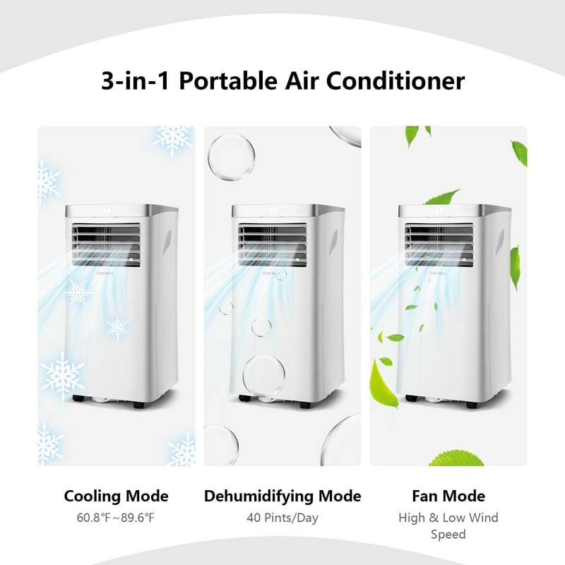 8000 BTU 3-in-1 Portable Air Conditioner Air Cooler Fan Dehumidifier with Remote Control, 24H Timer