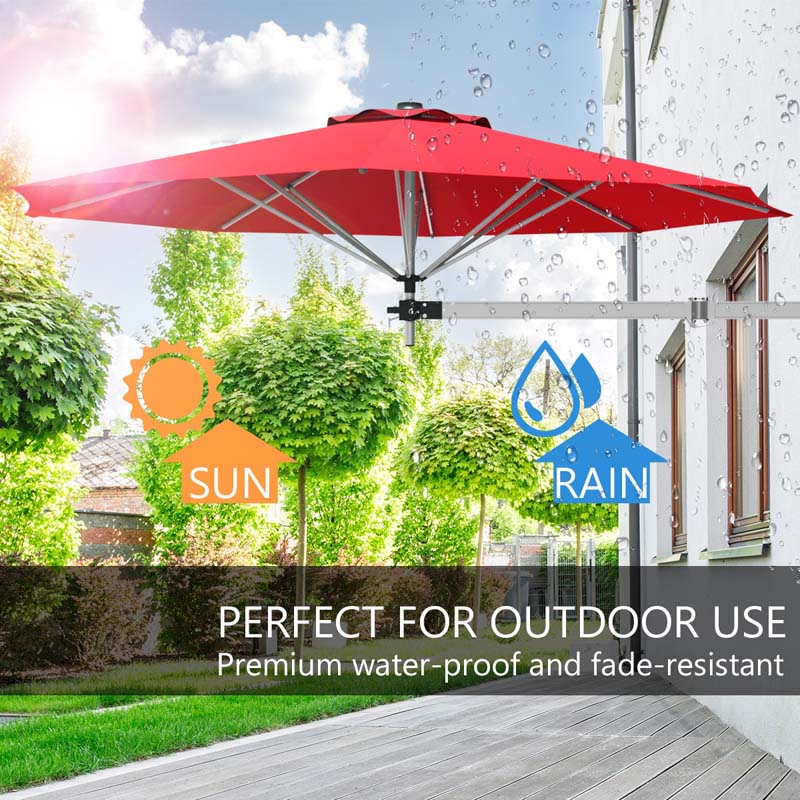 8 FT Patio Wall Mounted Umbrella with Adjustable Pole, Outdoor Tilting Sunshade Umbrella with Wind Vent