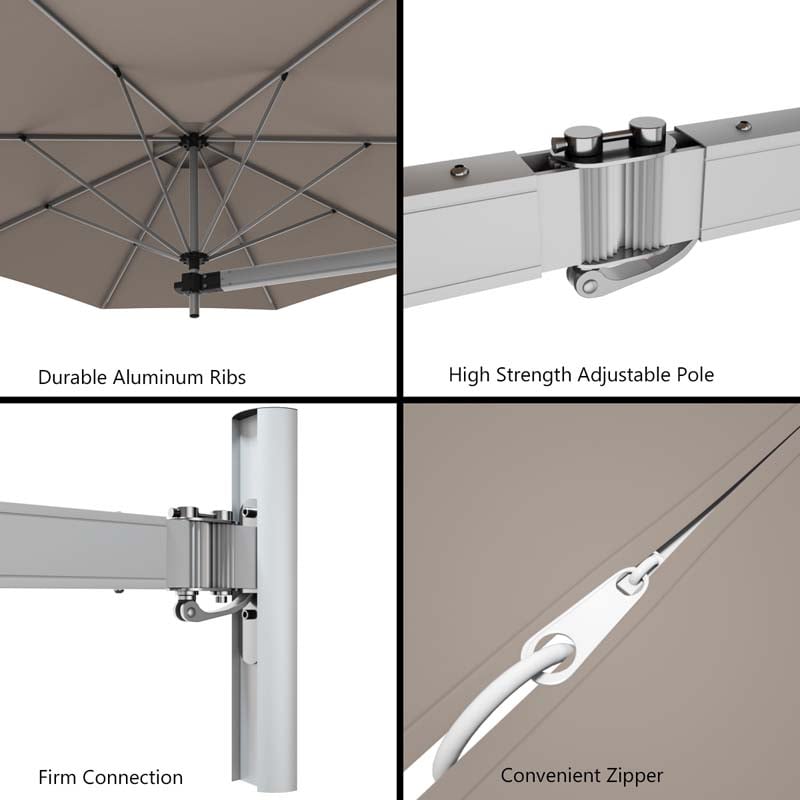 8 FT Patio Wall Mounted Umbrella with Adjustable Pole, Outdoor Tilting Sunshade Umbrella with Wind Vent