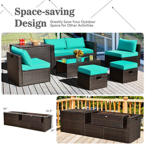 8 Pcs Rattan Patio Sectional Sofa Set with Storage Box & Waterproof Cover