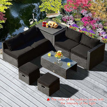 Canada Only - 8 Pcs Rattan Patio Sectional Sofa Set with Storage Box & Waterproof Cover