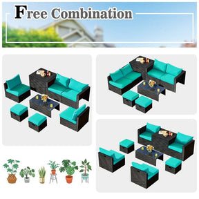 8 Pcs Rattan Wicker Outdoor Patio Furniture Sectional Sofa Set with Storage Box & Waterproof Cover
