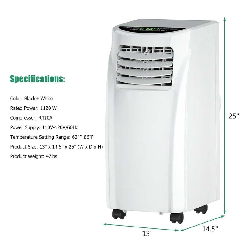 3-in-1 8000 BTU Portable Air Conditioner Cooler Fan with Dehumidifier Function & Sleep Mode