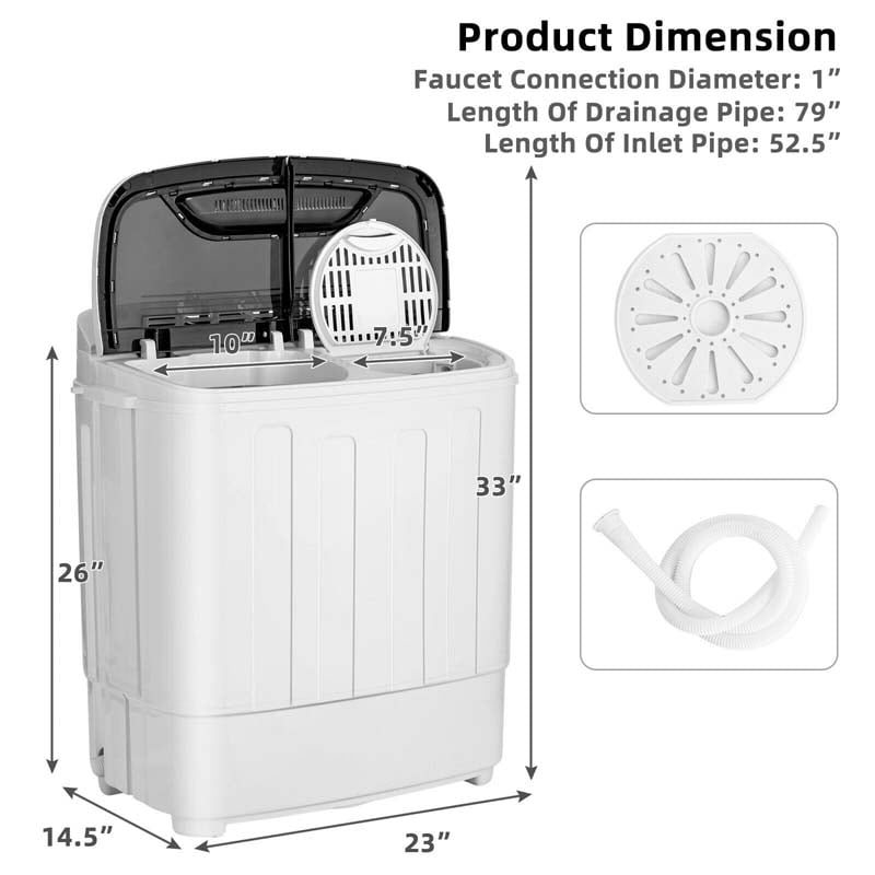 COSTWAY Portable Washing Machine, Twin Tub 20 Lbs Capacity, Washer(12 Lbs)  and Spinner(8 Lbs), Durable Design, Timer Control, Compact Laundry Washer